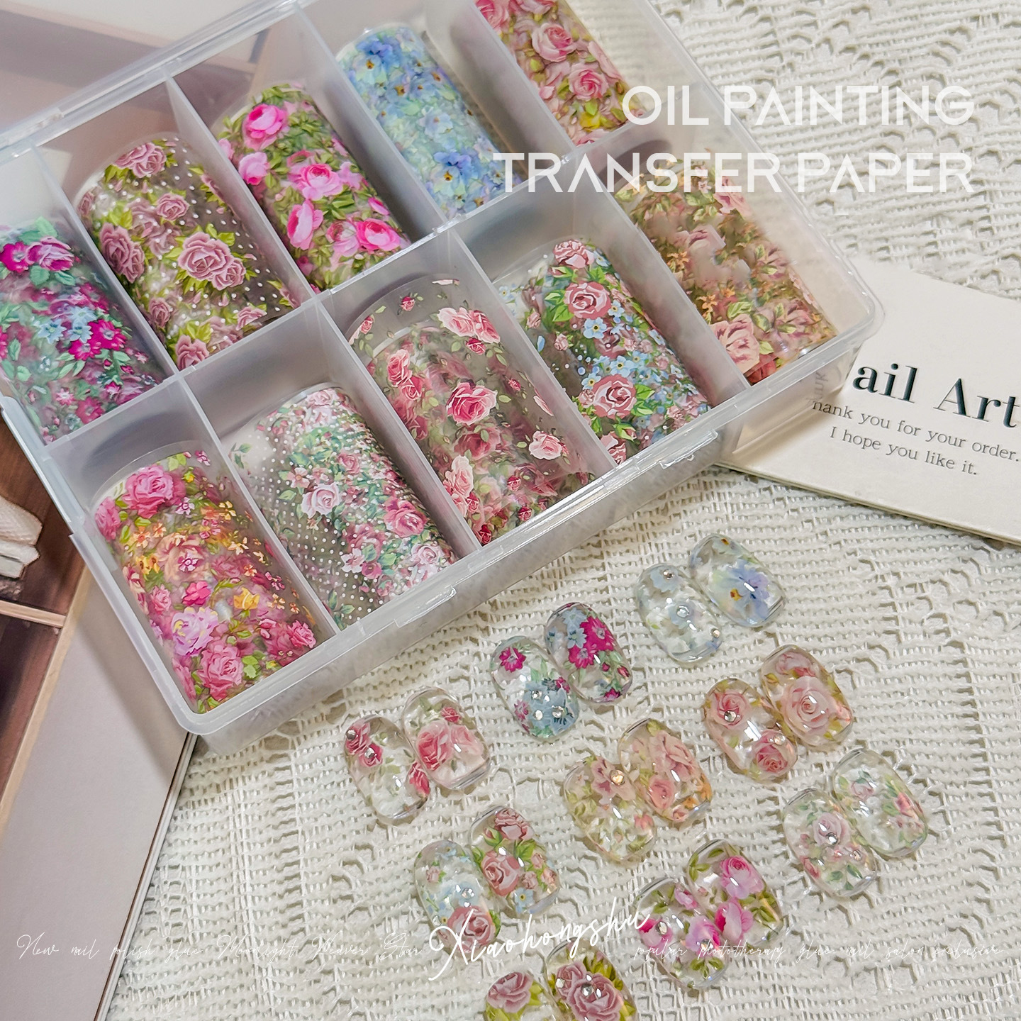 Glitter Vinyl Roll - 10 Rolls Rose Flower Nail Foils