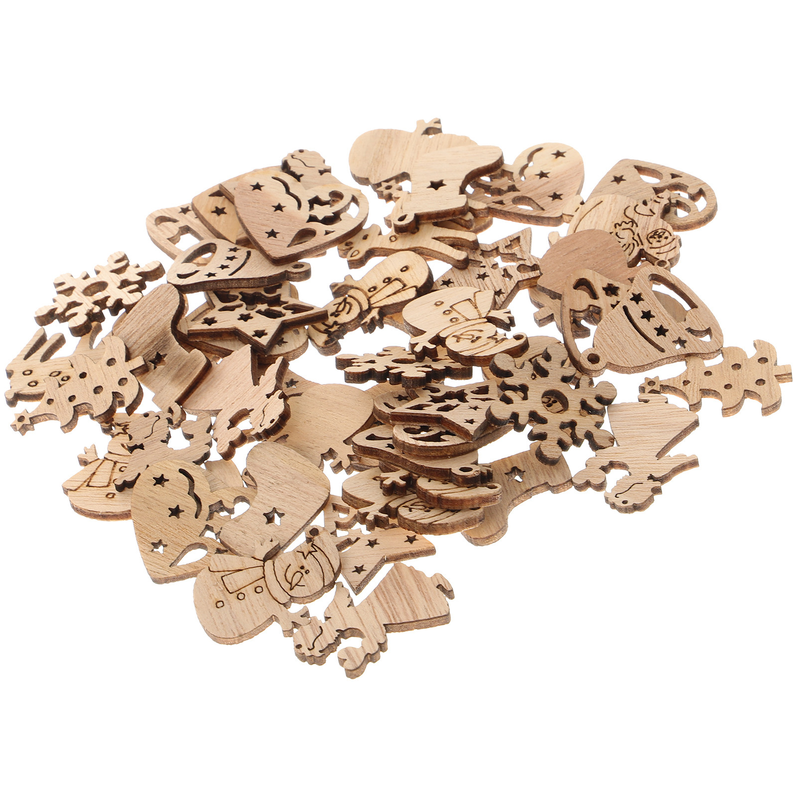 Christmas Craft Embellishment - 50Pcs Premium Wooden Shapes Cutouts Smooth