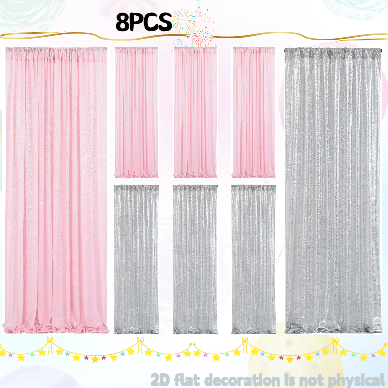 Sequin Fabric Panel - Pink&Silver Sequin Backdrop 2ftx8ft Sparkly Backdrop