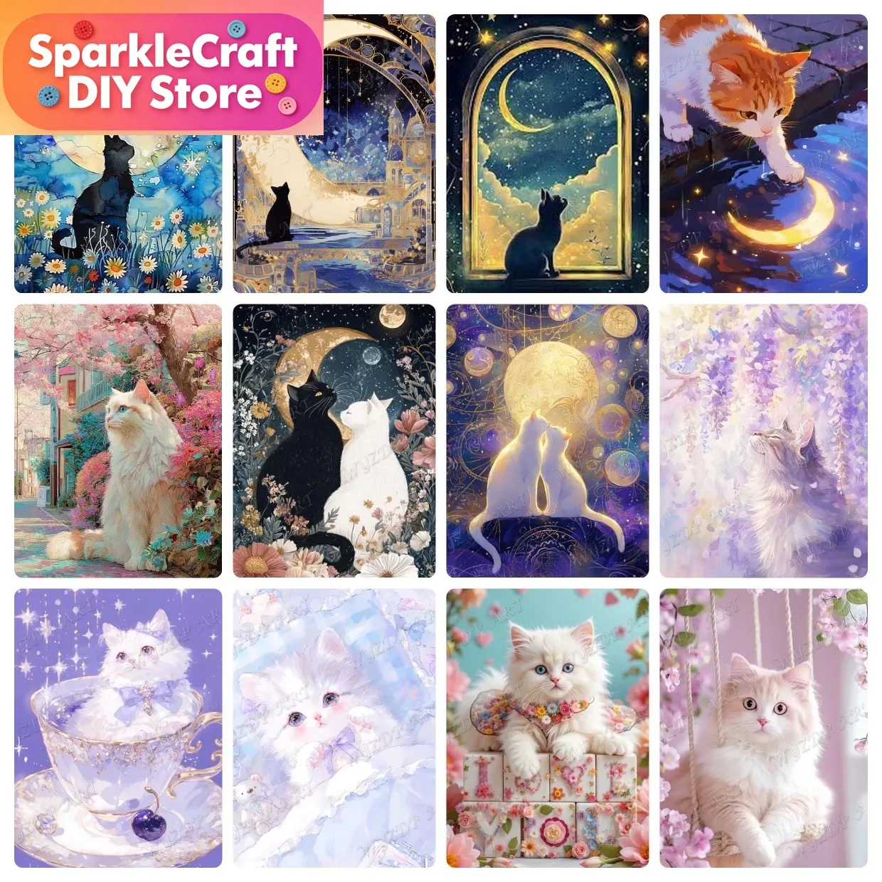 Animal Cat Moon Diamond Painti - Embroidery Embellishments recensie en prijs