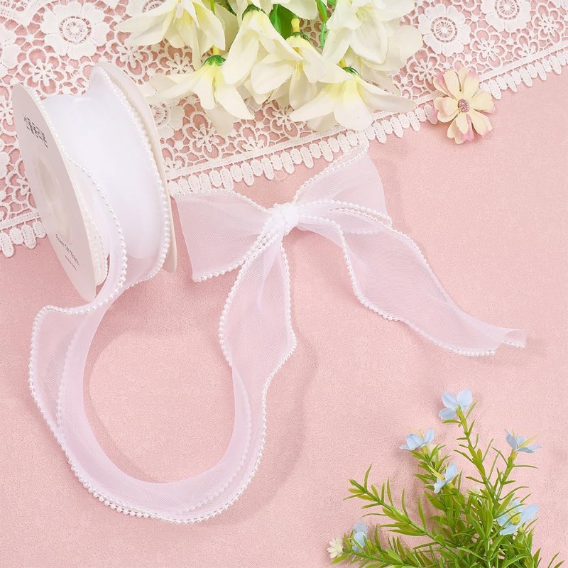 5 Yards White Faux Pearl Edge  - Organza Ribbon Spool recensie en prijs