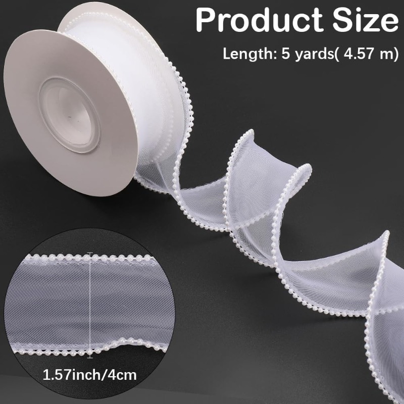 5 Yards White Faux Pearl Edge  - Organza Ribbon Spool recensie en prijs