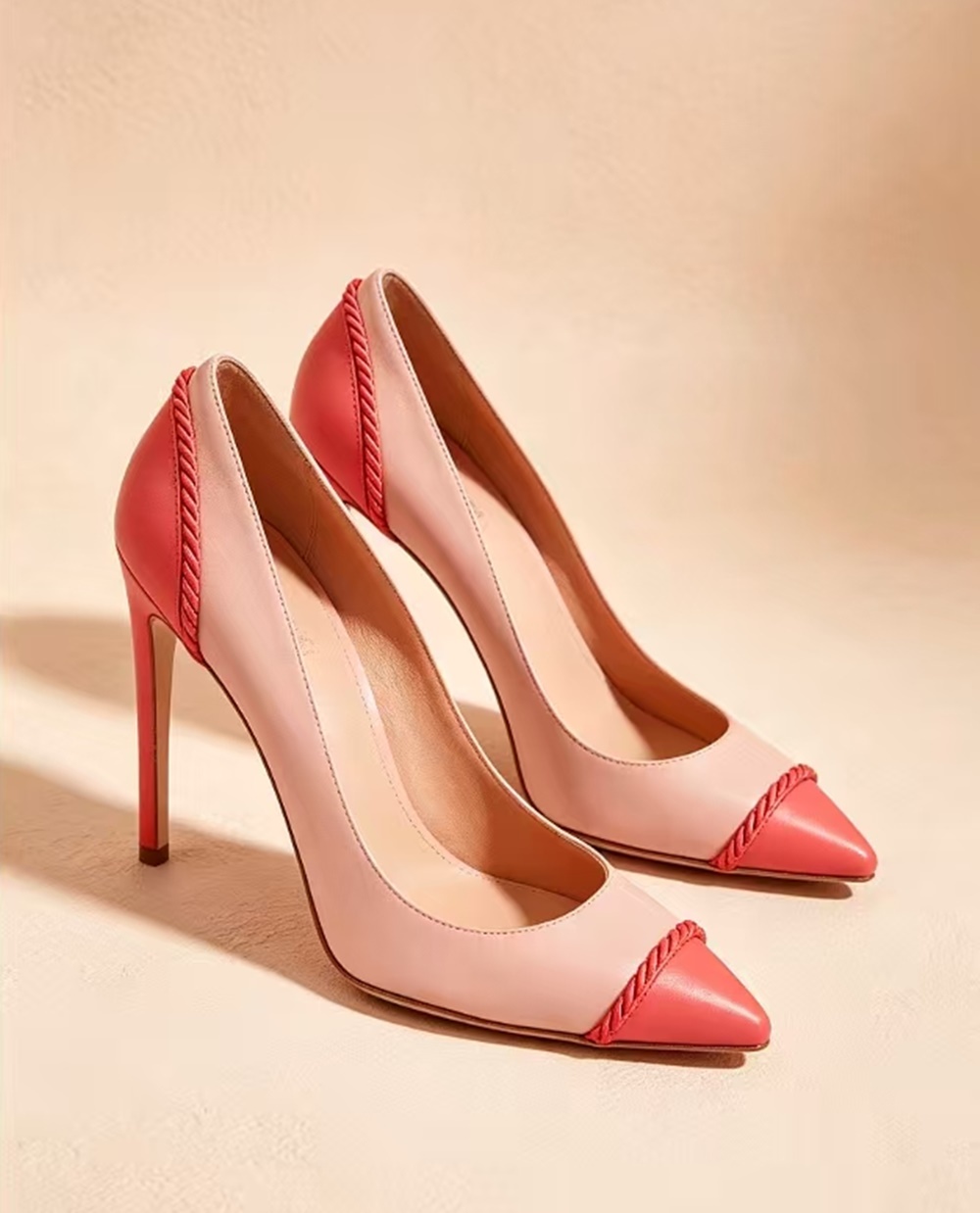 Two-Tone Pink Leather Pointed- - Cord Trim Twisted recensie en prijs