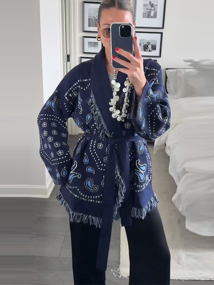 Elegant Print Tassel Cardigan  - Tassel Fringe Trim recensie en prijs